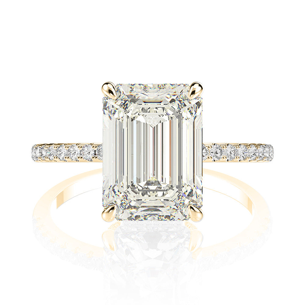 Emerald Moissanite Ring 8*10mm 4 Prog Engagement Ring
