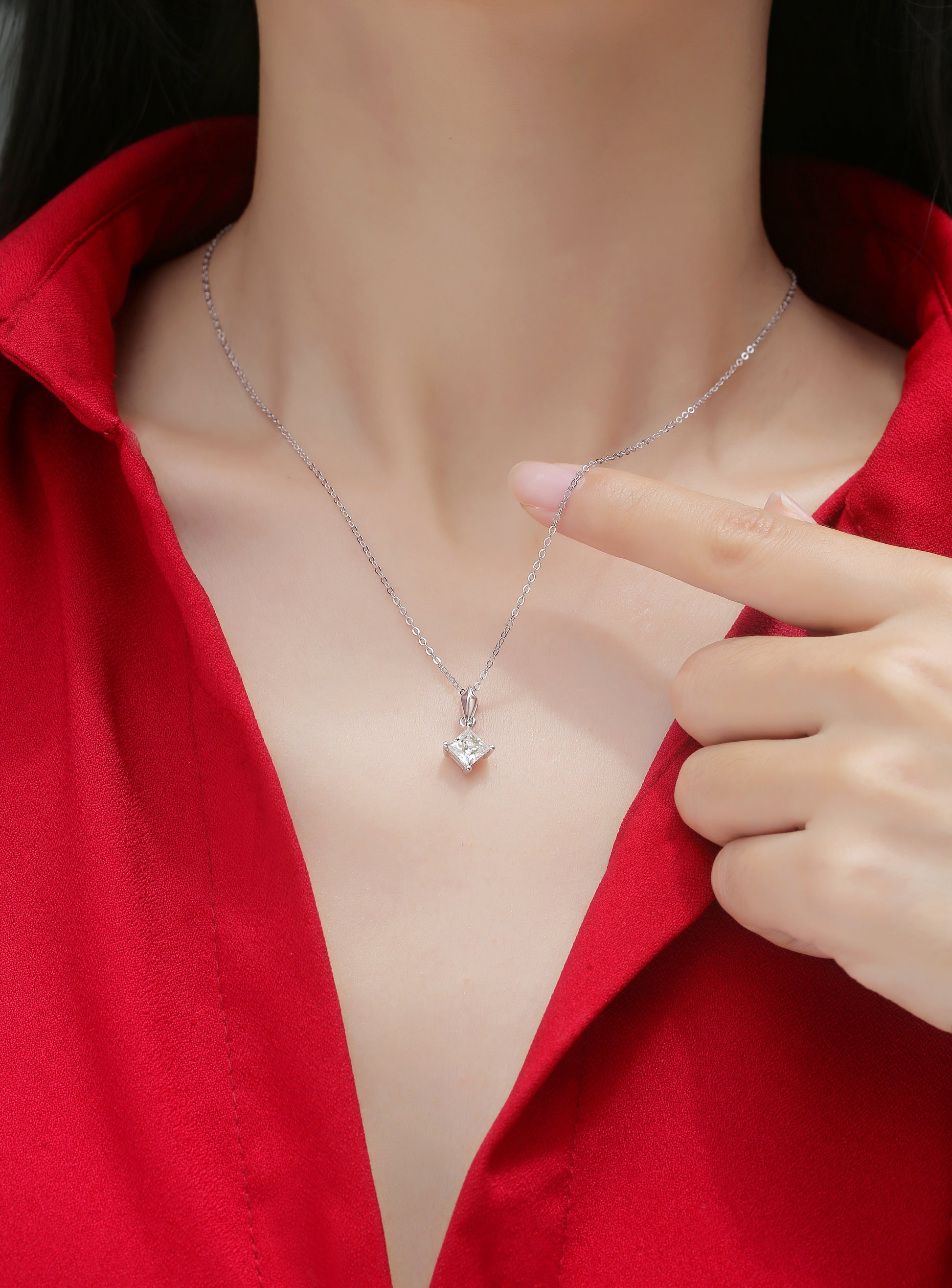 Moissanite Necklace 925 Sterling Silver Cross-Necklace-DH COMPANY-1.0 ct-Dreamhjewlry