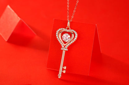 Moissanite Necklace Rose Gold Love Key-Necklace-DH COMPANY-1.0 ct-Dreamhjewlry