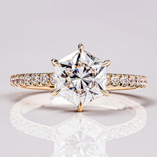 Full Moissanite Engagament Ring 18K Gold Plated 7mm Star