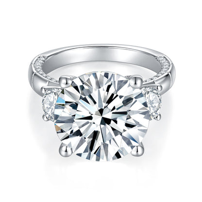 Round Moissanite Engagement Ring Side Stone