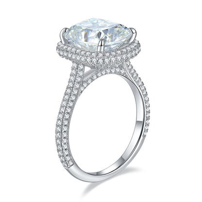 Oval Cushion Cut Moissanite Ring Pave Engagement Ring 速卖通eBay跨境代发 5克拉9*11枕形全莫桑石D色S925银镀18k金戒指