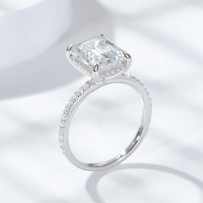 Emerald Moissanite Ring 8*10mm 4 Prog Engagement Ring