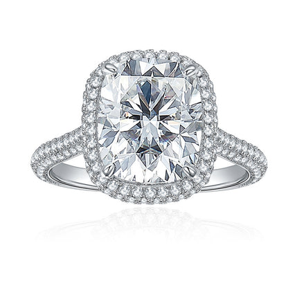 Oval Cushion Cut Moissanite Ring Pave Engagement Ring 速卖通eBay跨境代发 5克拉9*11枕形全莫桑石D色S925银镀18k金戒指