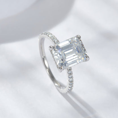 Emerald Moissanite Ring 8*10mm 4 Prog Engagement Ring