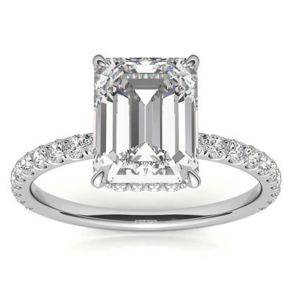 Emerald Moissanite Ring 8*10mm 4 Prog Engagement Ring