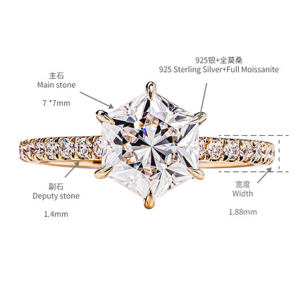 Full Moissanite Engagament Ring 18K Gold Plated 7mm Star