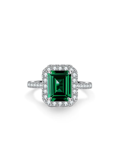 Emeral Cut Green Halo Ring Engagement Ring