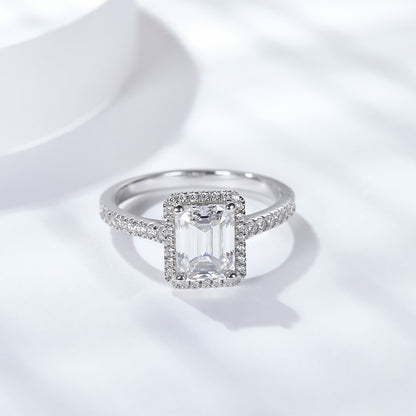 Emelad Halo Ring Engagement Ring 6*8mm