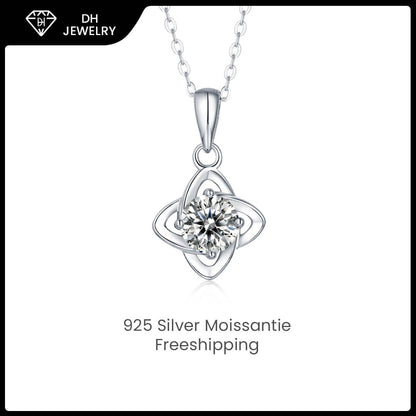 Moissanite Necklace 925 Sterling Silver Lucky Leaf-Necklace-DH COMPANY-Dreamhjewlry