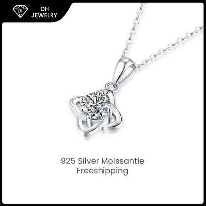 Moissanite Necklace 925 Sterling Silver Lucky Leaf-Necklace-DH COMPANY-Dreamhjewlry