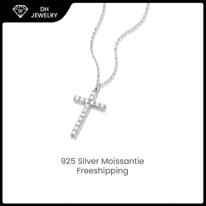 Moissanite Necklace 925 Sterling Silver Cross-Necklace-DH COMPANY-1.0 ct-Dreamhjewlry